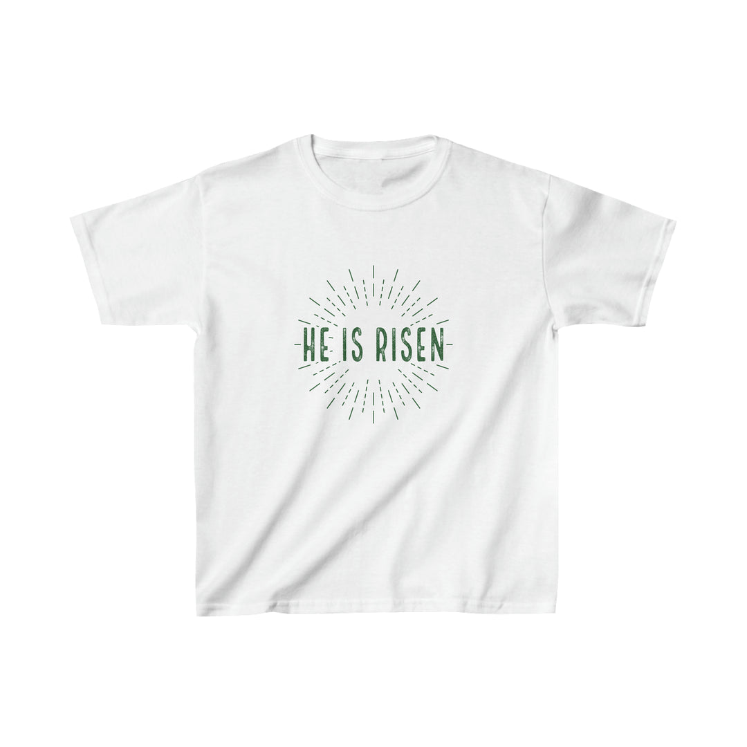 "He is Risen" Kids' Apparel: Celebrate Easter with Joyful Design.