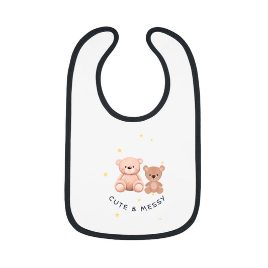 "Bear Hugs & Messy Smiles Adorable Contrast Trim Jersey Bibs for Your Little One's Cute and Playful Adventures!"