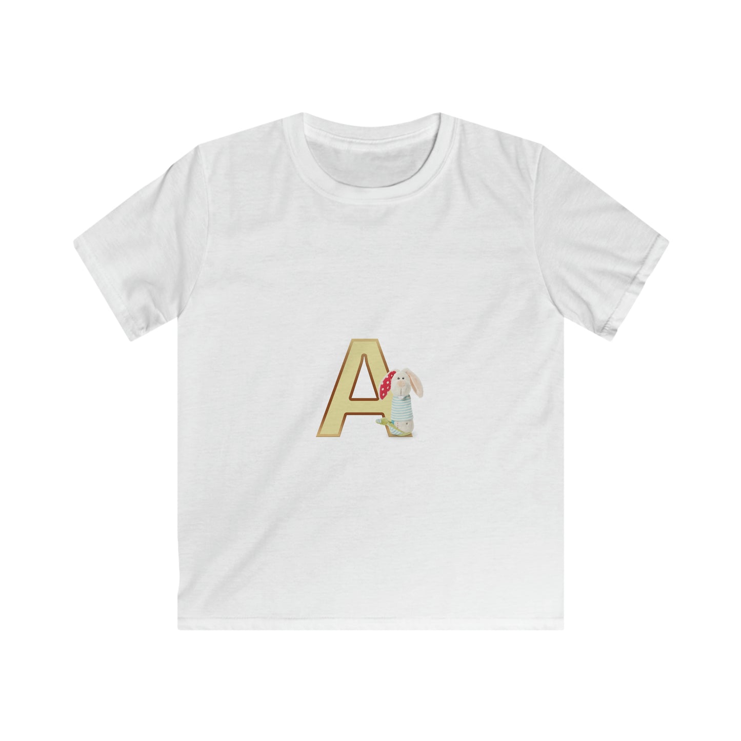 Kids Softstyle Tee, Letter A, Trending Kids Fashion, Comfortable Children's Clothing, Stylish Kids Apparel, Soft and Trendy Kids Tees, Letter A Design for Kids, Cool and Cozy Children's Shirts.