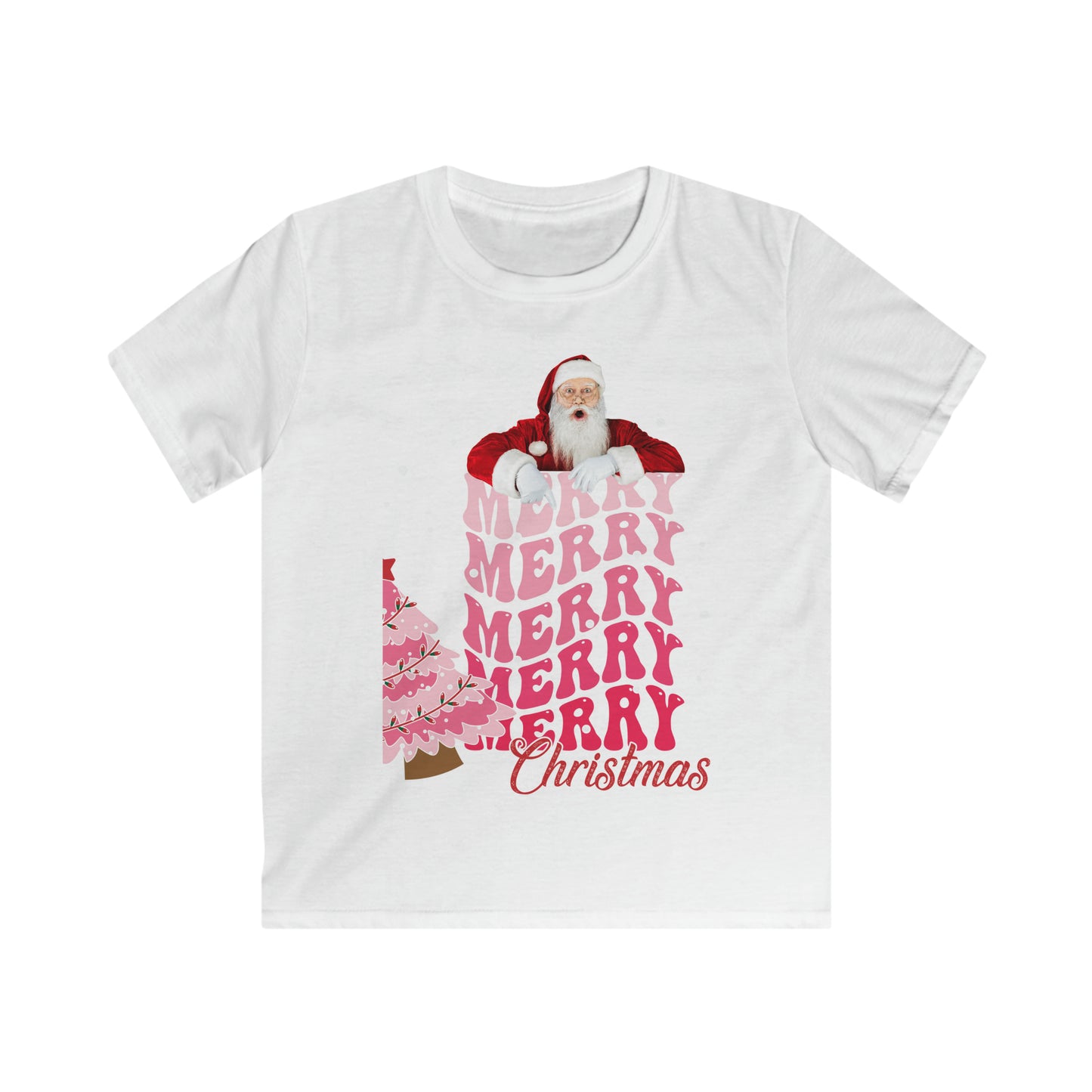 "Merry Merry Merry Christmas Kids Softstyle Tee - Festive Cheer, Holiday Joy, Trending Apparel for Little Ones"