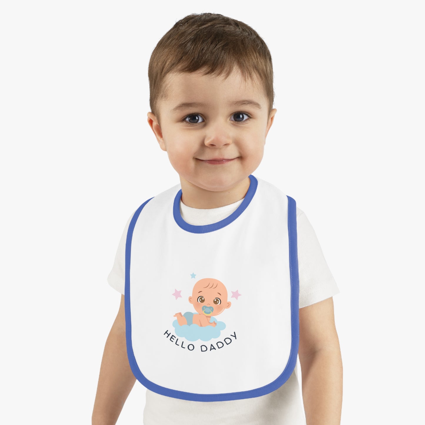 Adorable Baby & Kid Apparel Featuring the Playful 'Hello Daddy' Contrast Trim Jersey Bib – Perfect for Cherished Moments and Smiles Galore!"